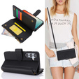 Etui z klapką do Samsung Galaxy S24, Wallet Zipper Pocket RFID, z paskiem na ramię, czarne