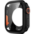 2w1 Pełne Etui + Szkło Hartowane do Apple Watch 7/8/9 41MM, Czarne/Pomarańczowe