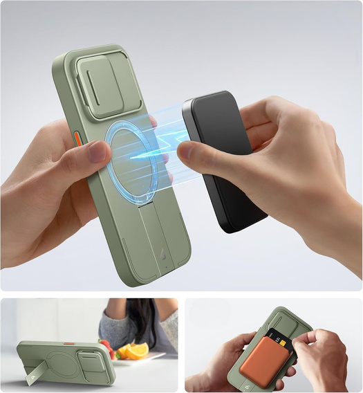 Etui magnetyczne SURITCH do iPhone 14 Pro z osłoną aparatu i podstawką – zielone