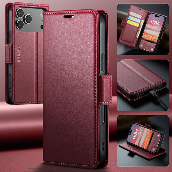 Etui ERBORD Glossy Litchi, portfel z klapką do iPhone 17 Pro Max