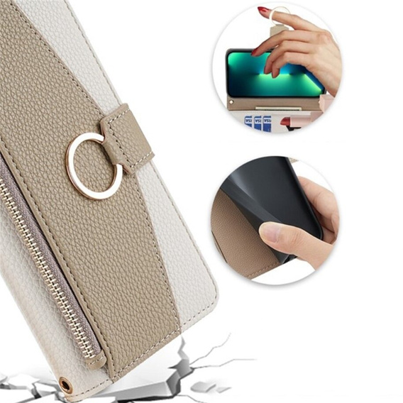 Etui z klapką do Samsung Galaxy S23 Ultra, Wallet Zipper Pocket, z lusterkiem, białe