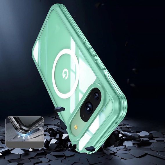 Etui do Google Pixel 9 / Google Pixel 9 Pro, Shockproof, ze szkłem, do MagSafe, zielone