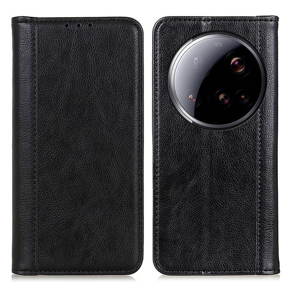 Etui z klapką do Xiaomi 15 Ultra, Split Leather, czarne