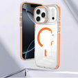 Etui do iPhone 17 Pro Max, do MagSafe, z podstawką, transparentne z pomarańczowymi wstawkami