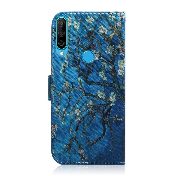 Etui z klapką do Huawei P30 Lite, Wallet, Sakura niebieskie