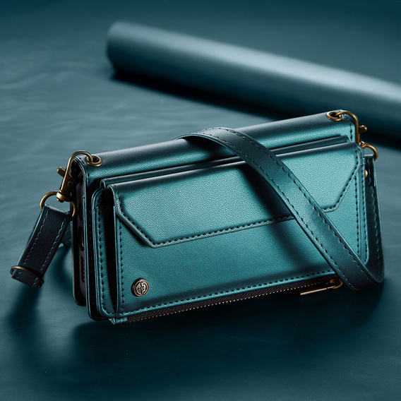 Etui portfelowe z zamkiem i paskami do Samsung Galaxy A17 5G - zielone