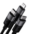 Baseus kabel 3w1 Starspeed USB na USB-C / Micro USB / Lightning 1,2 m 3,5 A - Czarny