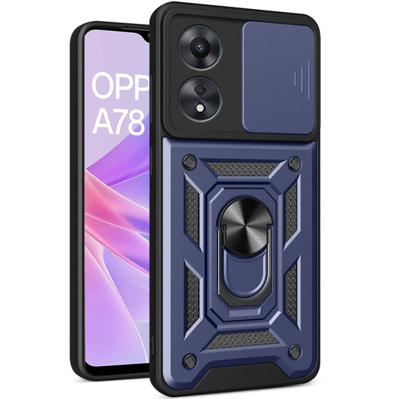 Etui pancerne do Oppo A78 5G, CamShield Slide, niebieskie