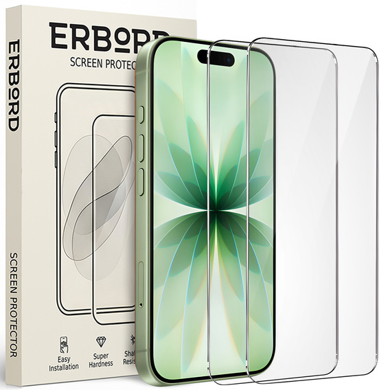 Szkło hartowane ERBORD 9H Hard Glass do iPhone 17 Pro / 17 / 16 Pro – zestaw 2 sztuk