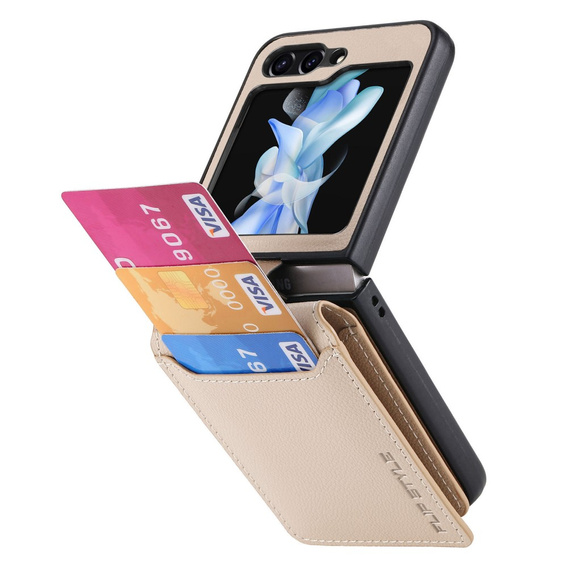 Etui do Samsung Galaxy Z Flip7 FE / Z Flip6, Card Slot Ring Case, beżowe