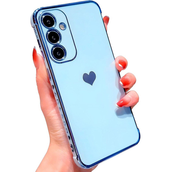 Etui do Samsung Galaxy S23 FE, Electro heart, niebieskie + Szkło Full Glue Ceramic
