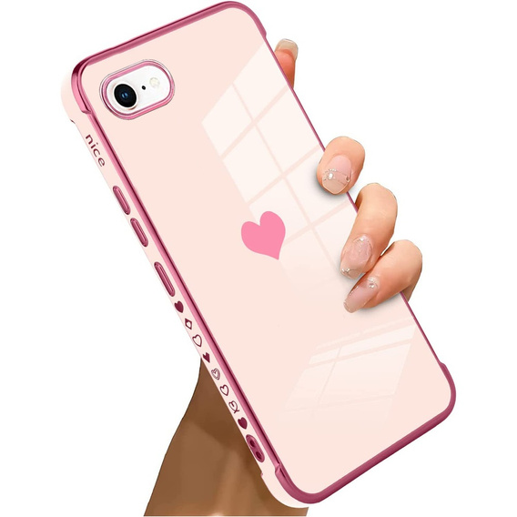 Zestaw Etui do iPhone 7/8/SE 2020/SE 2022, Electro heart, Różowe rose gold + Szkło