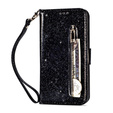 Etui z klapką do Huawei P20 Lite, Glitter Zipper Wallet, czarne