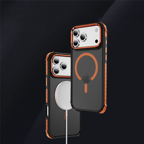 Etui Matt Case do iPhone 17 Pro, pancerne, do MagSafe, przydymione z pomarańczowymi bokami