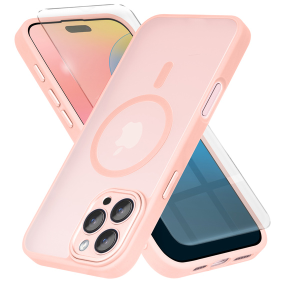 Etui do iPhone 16 Pro, do MagSafe, ERBORD Matt Case, różowy + Szkło na ekran