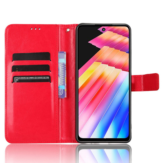 Etui z klapką do Infinix Hot 30i, Crazy Horse Wallet, czerwone