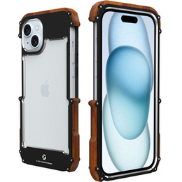 Etui R-JUST do iPhone 15 Plus, Alu Wood Bumper, czarne