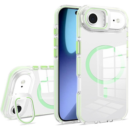Etui do iPhone 17 Air, do MagSafe, z podstawką, transparentne z zielonymi wstawkami