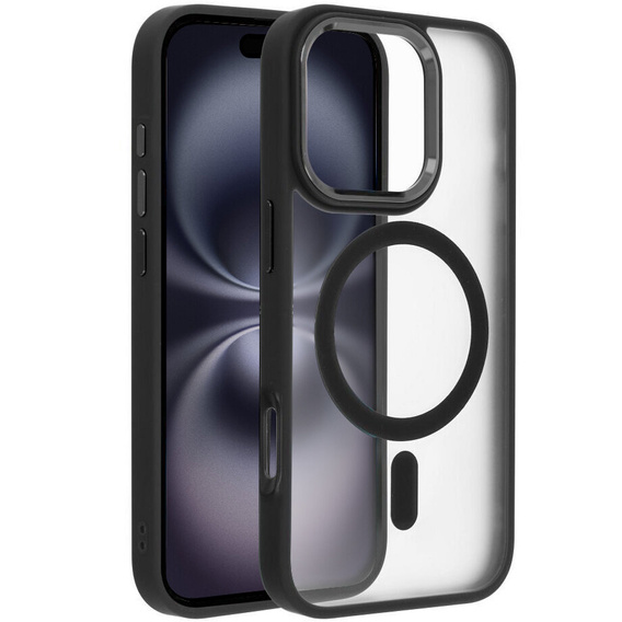 Etui do iPhone 16 Pro Max, do MagSafe, ERBORD Matt Case, przezroczyste / czarne + Szkło na ekran