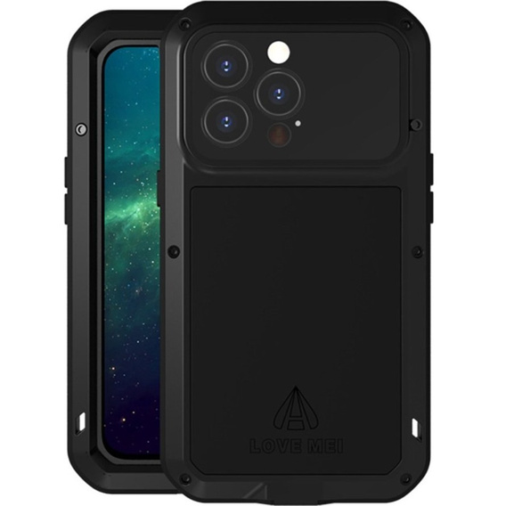 Etui Love Mei do iPhone 13 Pro, pancerne ze szkłem, czarne