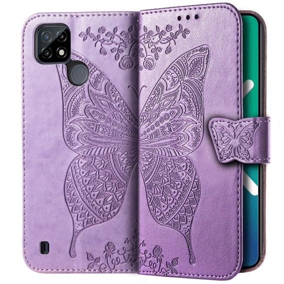 Etui z klapką do Realme C21Y / C25Y, Butterfly, fioletowe