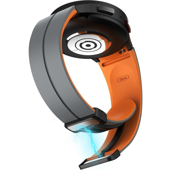Pasek Silikonowy do Samsung Galaxy Watch 4/5/6 40/42/43/44/45/46/47mm, Szary / Pomarańczowy