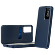 Etui do Samsung Galaxy S25 Edge – skórzane z okienkiem Smart View i kieszenią na kartę, niebieskie