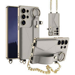 Etui GKK do Samsung Galaxy S25 Ultra z podstawką, kieszenią i paskiem – titanium grey