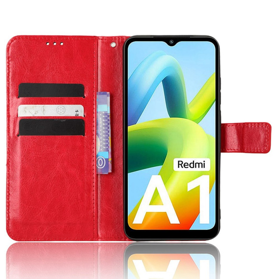 Etui z klapką do Xiaomi Redmi A1 4G / A2 4G, Crazy Horse Wallet, czerwone