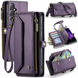 Etui CASEME do Samsung Galaxy S25 FE, RFID Leather Wallet, z paskiem na ramię, fioletowe