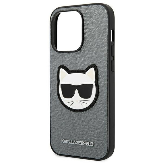 Etui Karl Lagerfeld do iPhone 14 Pro Max, Saffiano Choupette Head Patch, srebrne