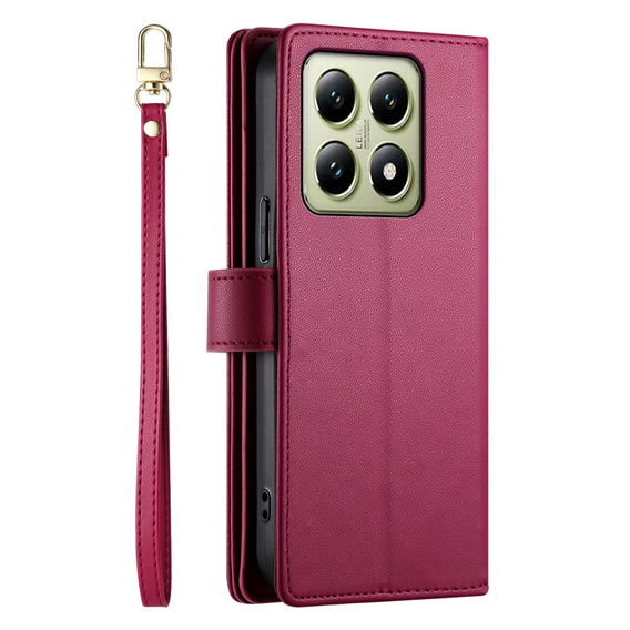 Etui z klapką do Xiaomi 14T, Wallet Zipper Pocket, czerwone