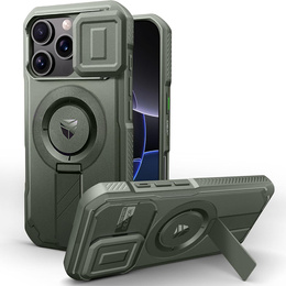 Etui pancerne Dexnor CamProtect do iPhone 16 Pro – z MagSafe, podstawką i ochroną ekranu - zielone