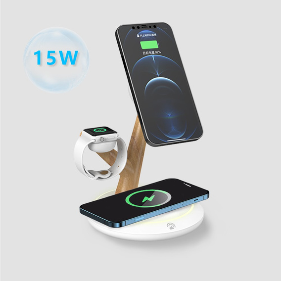 Ładowarka indukcyjna do iPhone Apple Watch AirPods, Tree Branch, biała