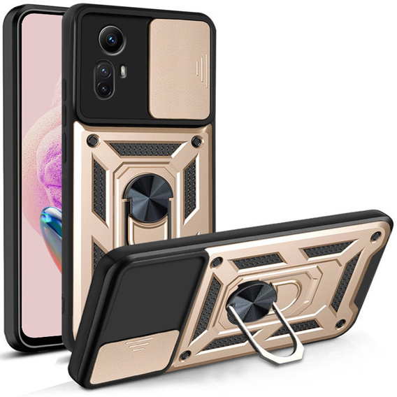 Etui pancerne do Xiaomi Redmi Note 12S 4G, CamShield Slide, złote
