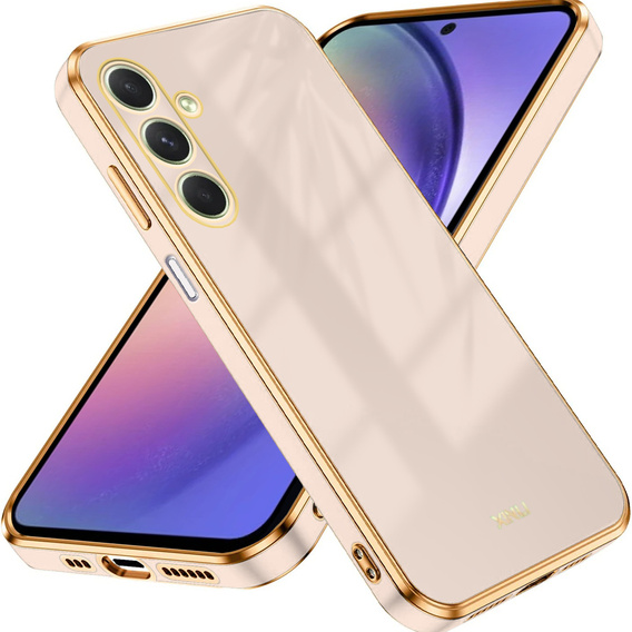 Zestaw Etui do Samsung Galaxy A54 5G, silikonowe Glamour z ochroną aparatu, różowe rose gold + szkło