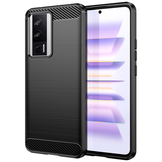 Zestaw Etui do Poco F5 Pro 5G, karbon, silikonowe ochronne, czarne + Szkło
