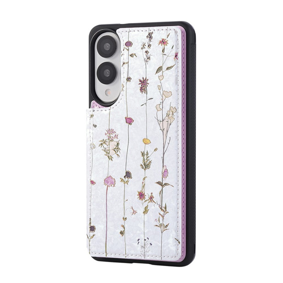 Etui do Samsung Galaxy S25 Edge – skórzane, z ochroną RFID, kieszonkami na karty, motyw suszonych kwiatów
