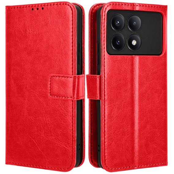 Etui z klapką do Xiaomi Poco F6 Pro, Crazy Horse Wallet, czerwone