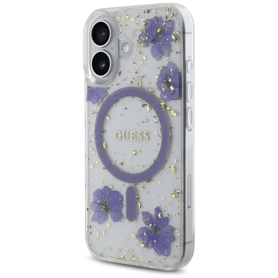 Etui GUESS HC MagSafe Resin Flowers and Glitter do iPhone 16