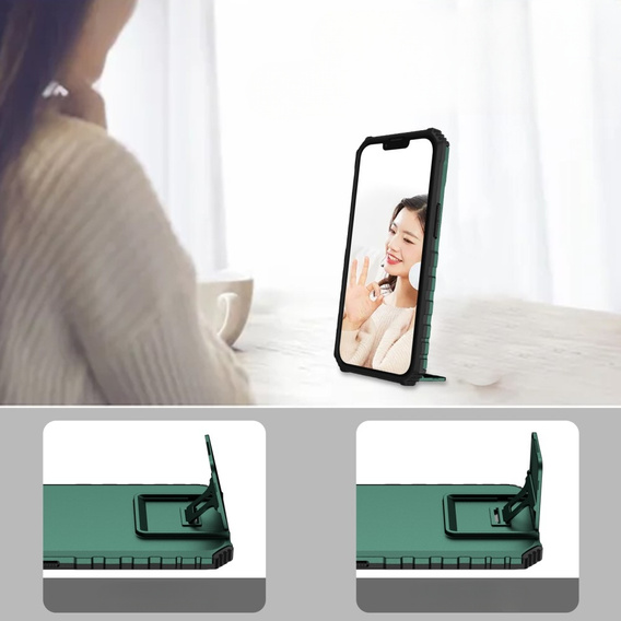 Etui pancerne do Samsung Galaxy A14 4G/5G, Camshield z podstawką, Zielone