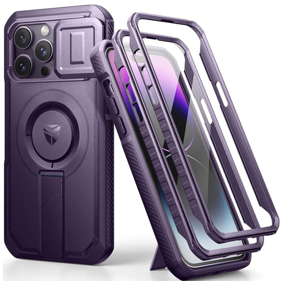 Etui pancerne do iPhone 14 Pro Max, Dexnor CamProtect MagSafe, fioletowe (Dwie ramki)