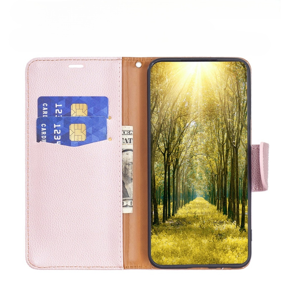 Etui z klapką do Samsung Galaxy A34 5G, Wallet Litchi Magnet, różowe rose gold