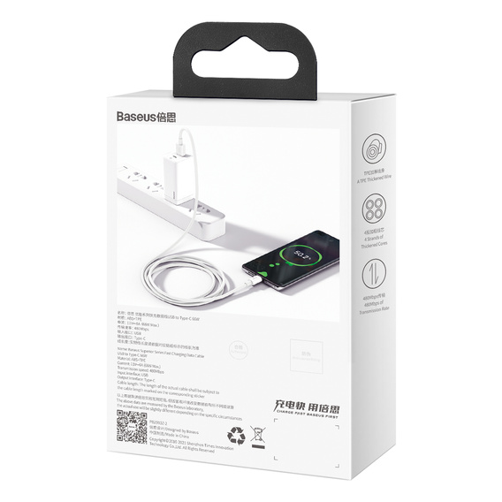 Baseus kabel USB-A na USB-C 1 m 66 W Superior - Biały