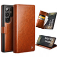 Etui z klapką do Samsung Galaxy S25 Ultra, QIALINO Leather Wallet, brązowe