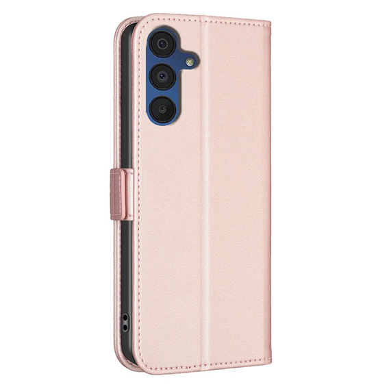 Etui z klapką do Samsung Galaxy A15, BINFEN Wallet, różowe rose gold + szkło 9H