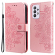Zestaw Etui z klapką do Samsung Galaxy A33 5G, Mandala i kwiaty, różowe rose gold + szkło