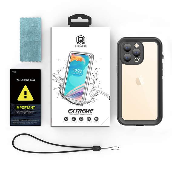 Etui Wodoodporne IP68 do iPhone 13 Pro, SHELLBOX, czarne