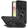 Etui do Samsung Galaxy A25 5G, pancerne Slide Ring, czarne + szkło 9H