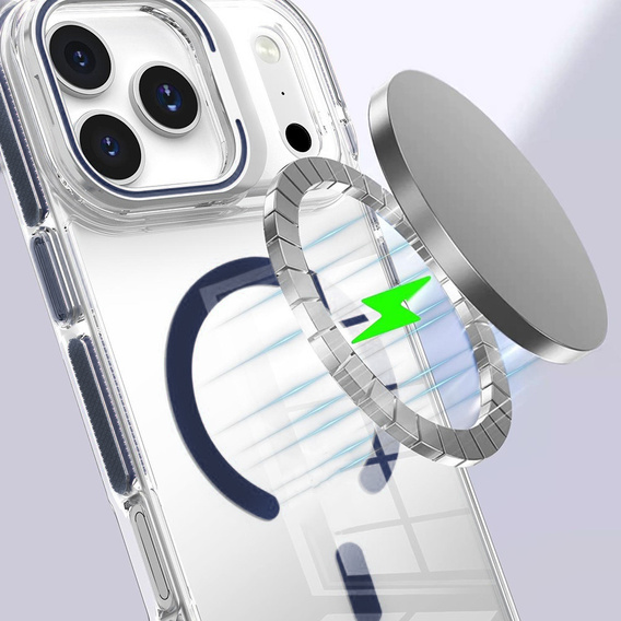 Etui do iPhone 17 Pro Max, do MagSafe, z podstawką, transparentne z granatowymi wstawkami